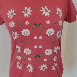 Lucky Brand Red Flower Short Sleeve Tshirt